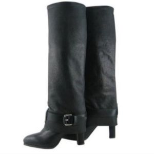 Theory Knee-High Foldover Black Leather Boots